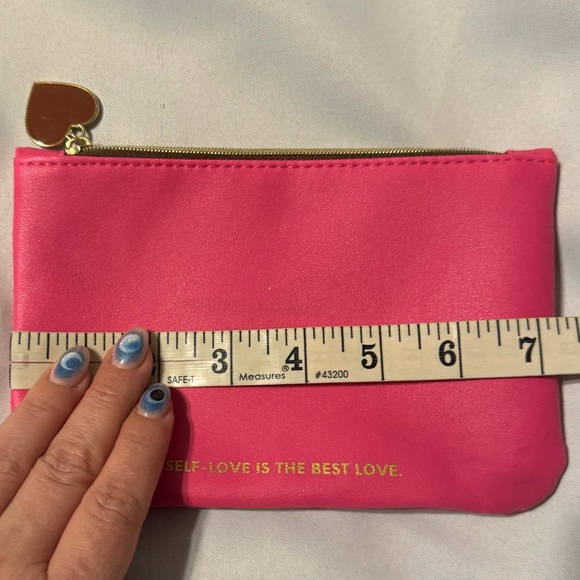 Ipsy Make Up Bag Self Love is the Best Love Watercolor Pink w Enamel Red Heart - Picture 6 of 6